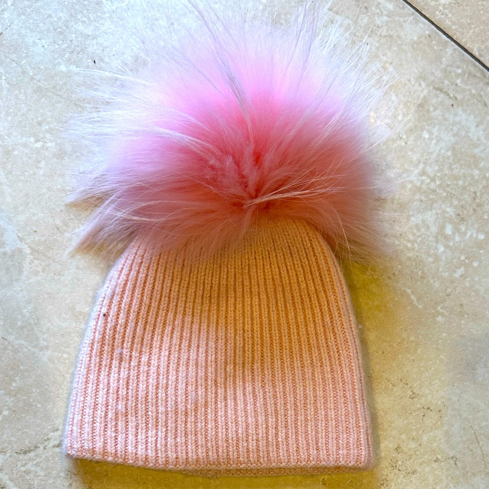 Baby girl pink fur pom pom winter hat